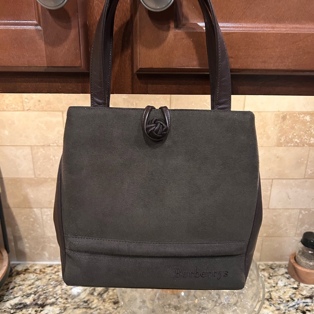 Burberrys Nova Check Shadow Horse Handbag Black Brown Leather Suede Women'S Euc